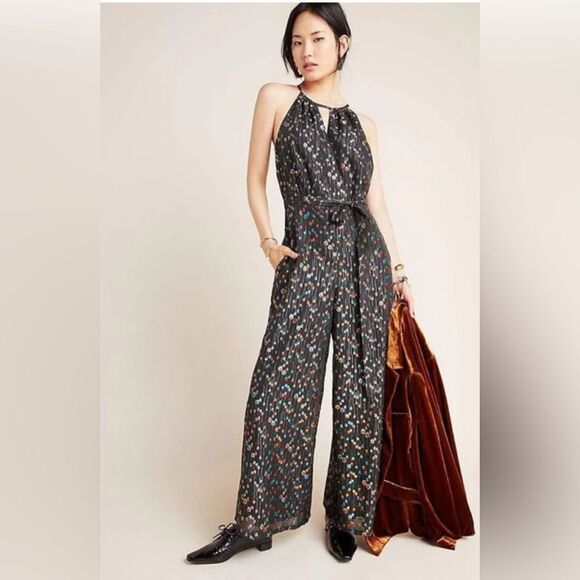 Anthropologie Eva Franco romper Edita Halter Metallic Dot Jumpsuit size 6 - Picture 13 of 13